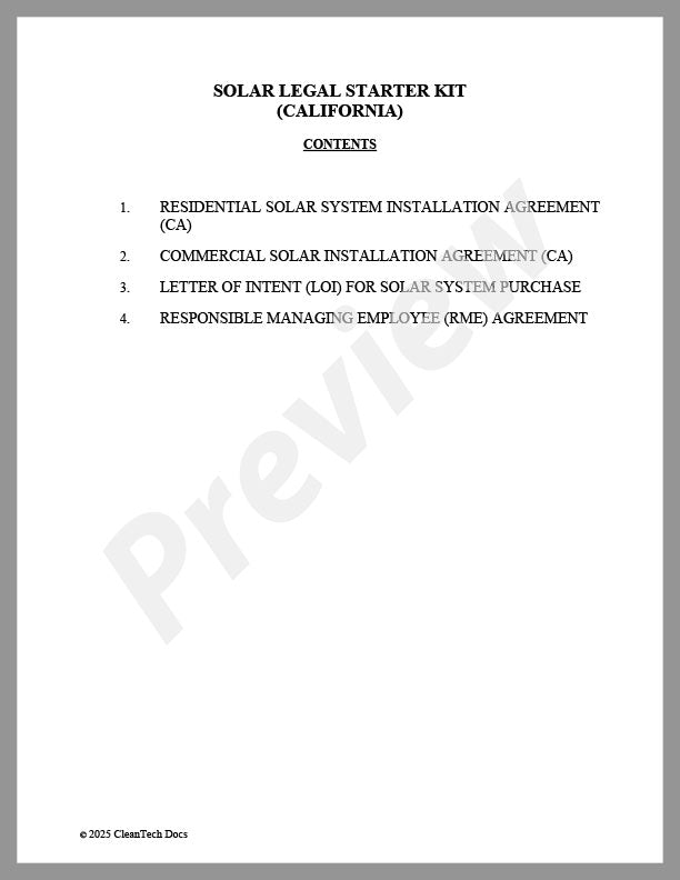 Solar Legal Starter Kit for California - Renewable energy legal forms from CleanTech Docs