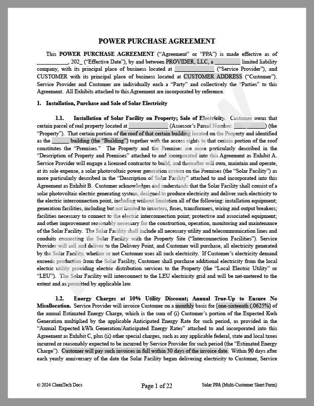 CleannTech Docs - Solar Power Purchase Agreement