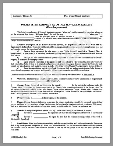 Solar System Remove-Reinstall Services Agreement