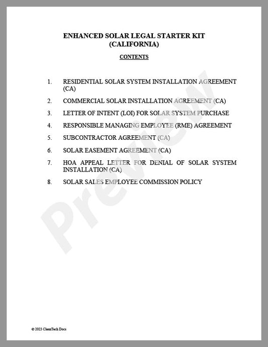 Solar Legal Starter Kit for California Deluxe Edition - Renewable energy legal forms from CleanTech Docs