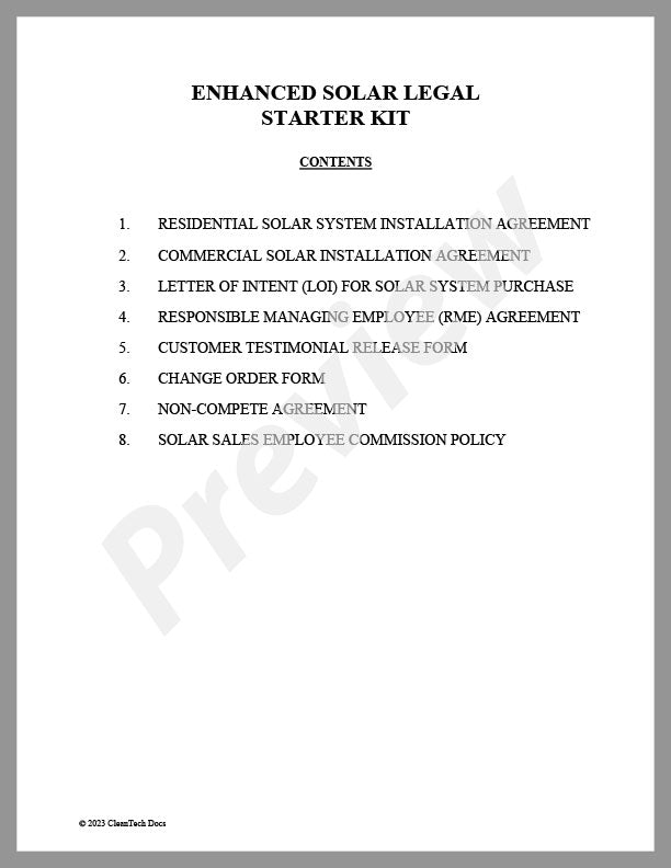 Solar Legal Starter Kit Deluxe Edition - Renewable energy legal forms from CleanTech Docs