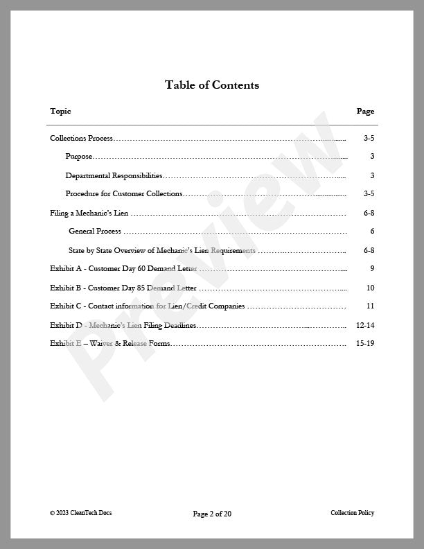 Contractor Collection Policy: Procedure & Forms - Renewable energy legal forms from CleanTech Docs