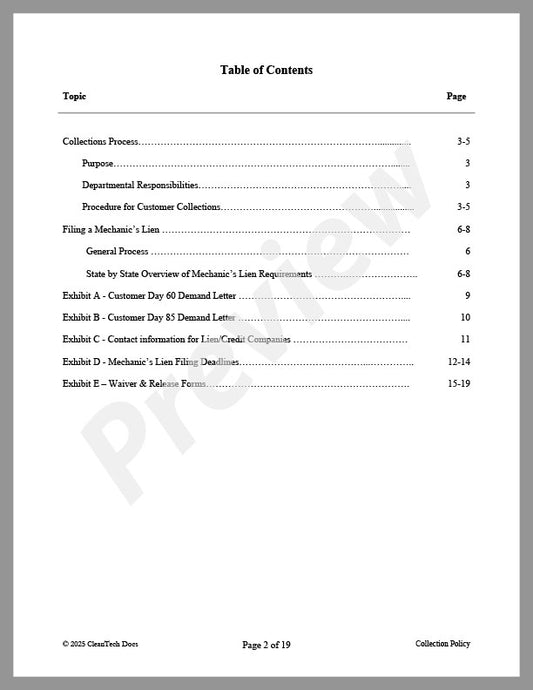 Contractor Collection Policy: Procedure & Forms - Renewable energy legal forms from CleanTech Docs