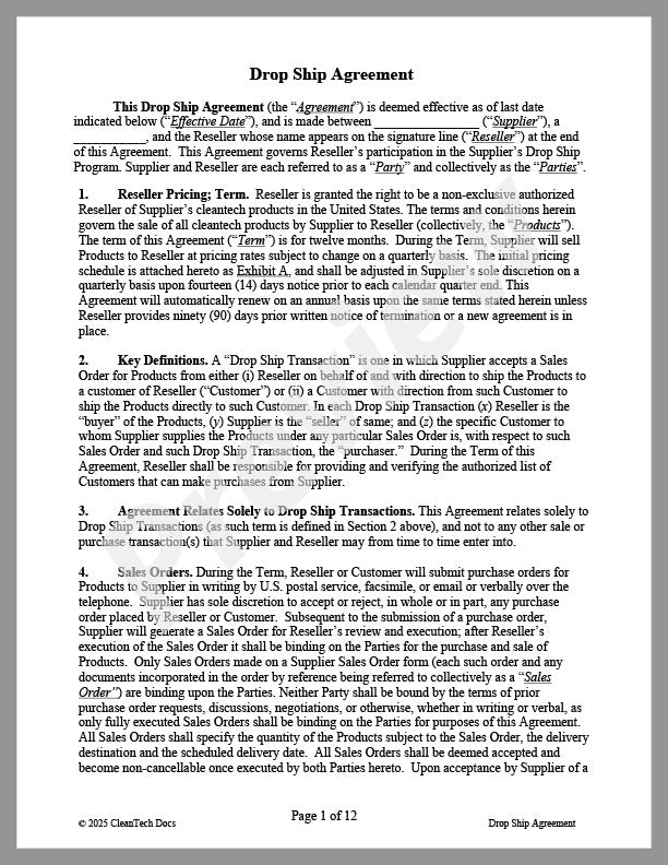 Drop Ship Agreement | CleanTech Docs