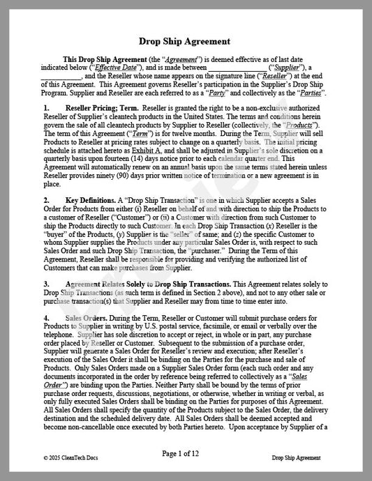 Drop Ship Agreement | CleanTech Docs