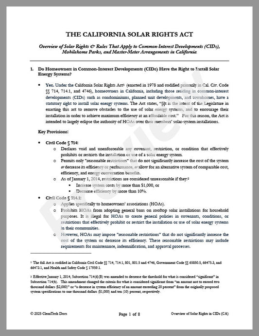 Solar & Common-Interest Developments: Overview of Rules and Regulations (CA) - Renewable energy legal forms from CleanTech Docs