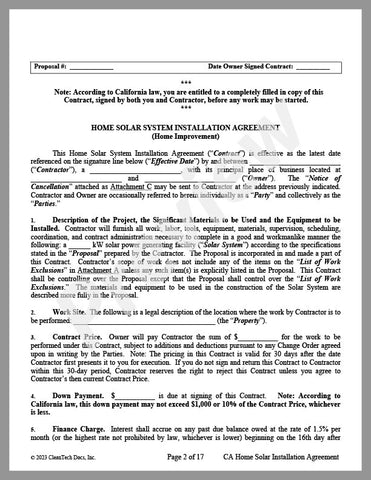 Residential Solar System Installation Agreement (CA)