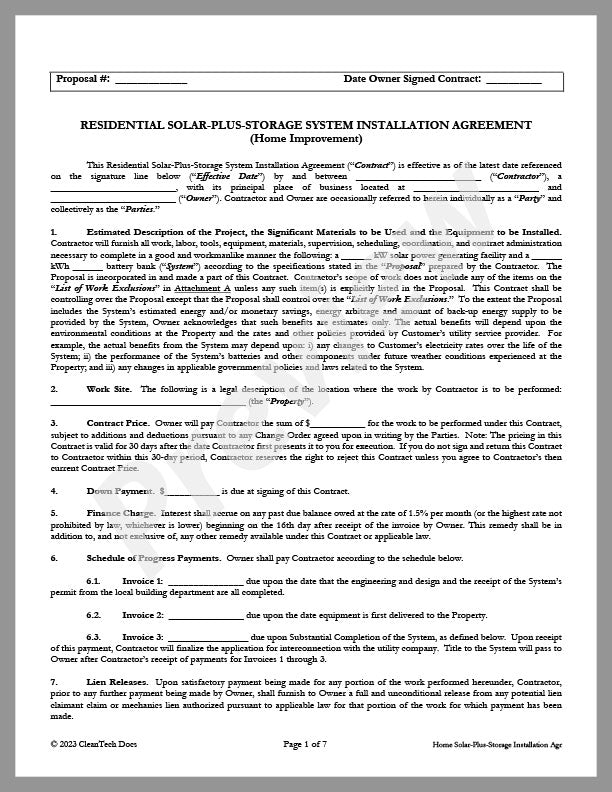 Residential Solar-Plus-Storage System Installation Agreement – Avanti ...