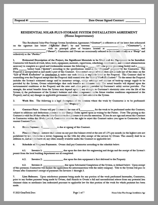 Residential Solar-Plus-Storage System Installation Agreement – Avanti ...
