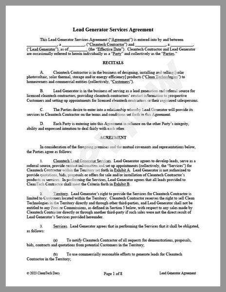 Lead Generator Services Agreement – Avanti Cleantech